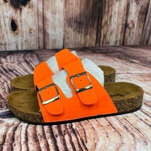 Ositos Bright Neon Orange Buckle Slide Sandals NIB Size 8
